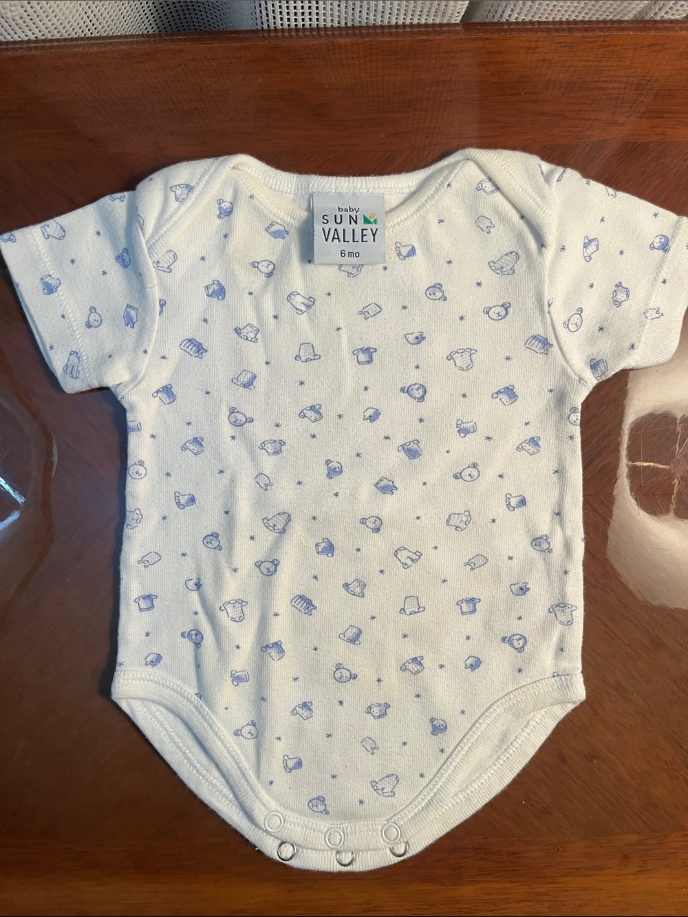 3 for 18$ Baby Sun Valley Blue Printed Short-Sleeve One-Piece Bodysuit 6m
